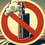 стилизованная иллюстрация: электронная сигарета (вейп) пересечена красным запрещающим знаком