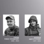 Коллаж на сером фоне: военная эмблема и три черно-белых мужских портрета с подписями; двое мужчин в шлемах, один держит автомат.