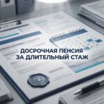 Документы и настольный календарь с крупной надписью «Досрочная пенсия за длительный стаж».