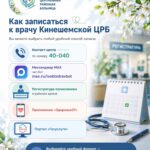 Инфографика/афиша Кинешемской ЦРБ: способы записи к врачу (Контакт-центр 40-040, мессенджер MAX, регистратура, приложение «Здоровье37», портал Госуслуг).